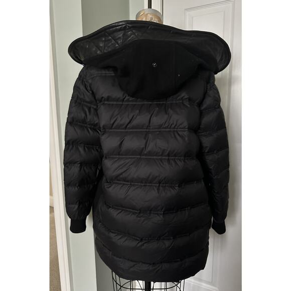 Mackage Men Jacket Hooded Leather Cashmere Wool Front Down Back Sz M Mixed Black - Picture 4 of 16